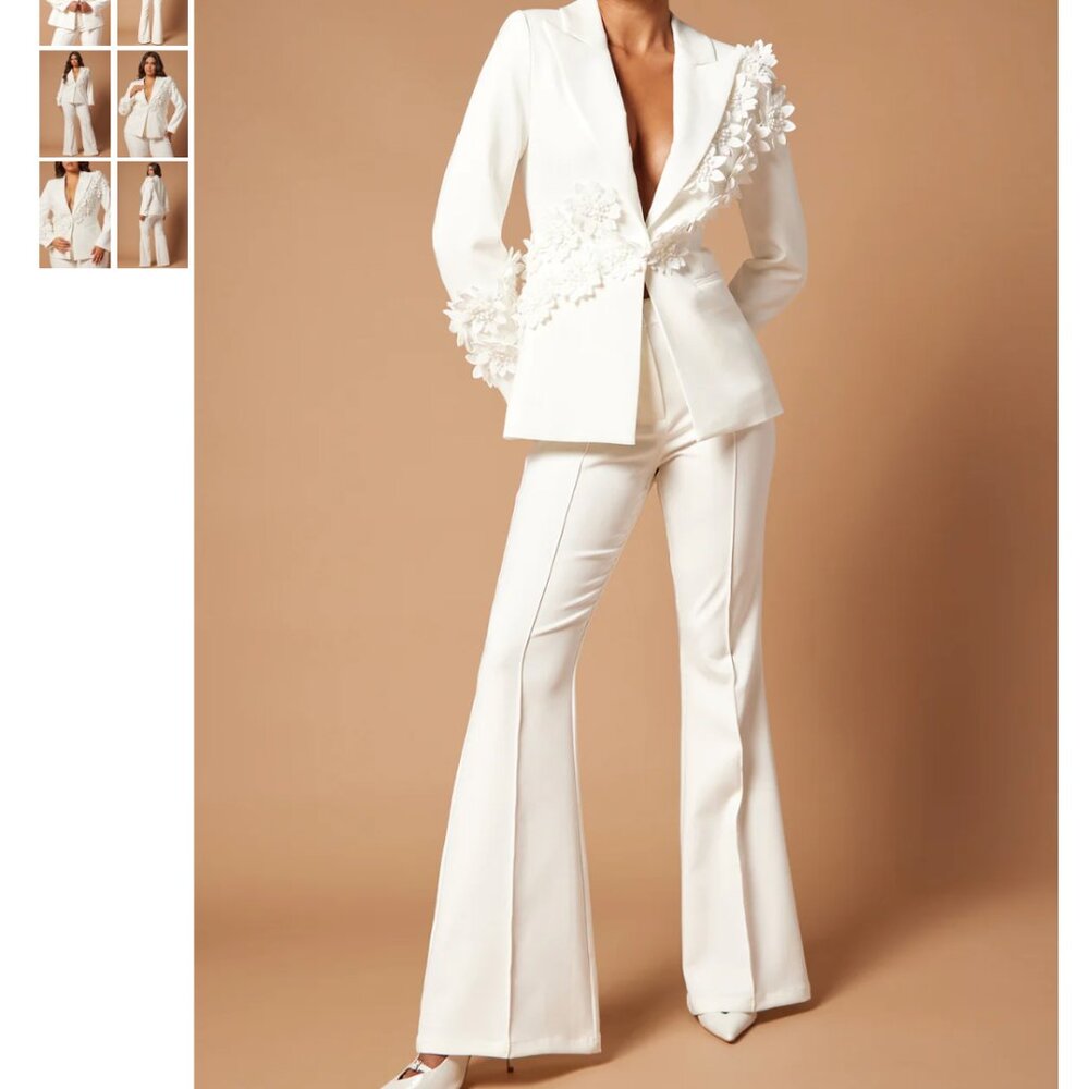 Claudette Floral Embroidered Suit Set White-Fashion Nova